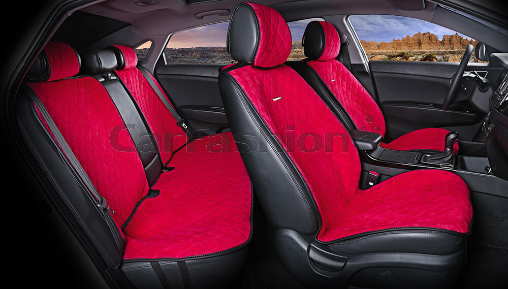 Накидки сидений ПОЛНЫЙ CarFashion (кт) -«CALIFORNIA PLUS» 22420 -Велюр красный/красный/черный