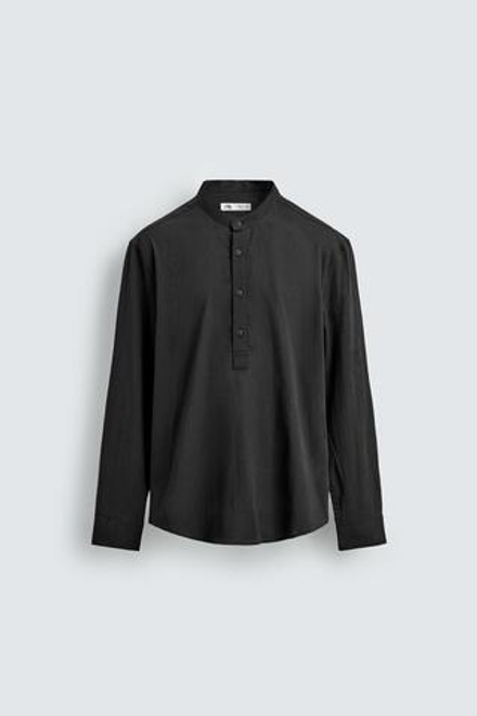 ZARA ПОЛО ИЗ ЖАТОЙ ТКАНИ, УГОЛЬНЫЙ