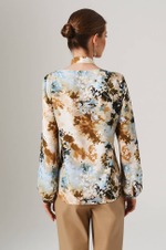 23152 Блузка женская (бежево-голубой принт)