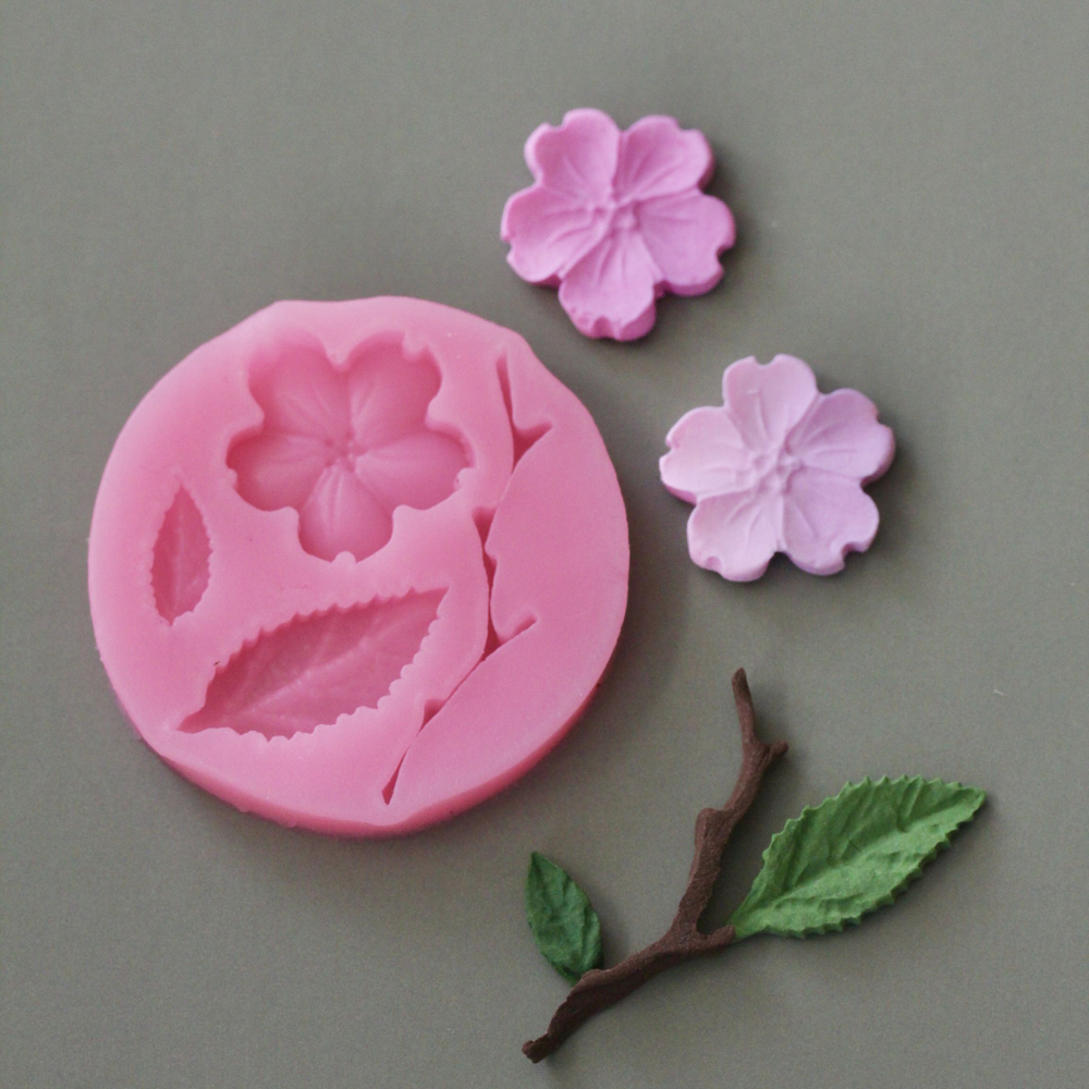 Молд силиконовый для творчества " Японский цветок, лист, веточка" 5 см / Форма для мыла, воска и полимерной глины
