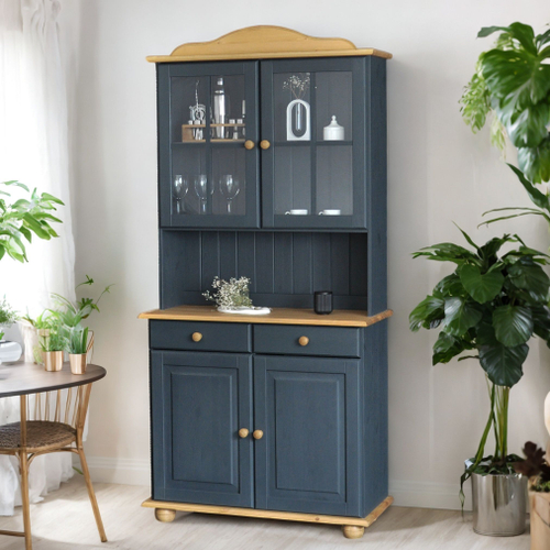 Шкаф витрина Лена двухдверный 90х39х192 см из массива сосны / буфет для кухни, серый