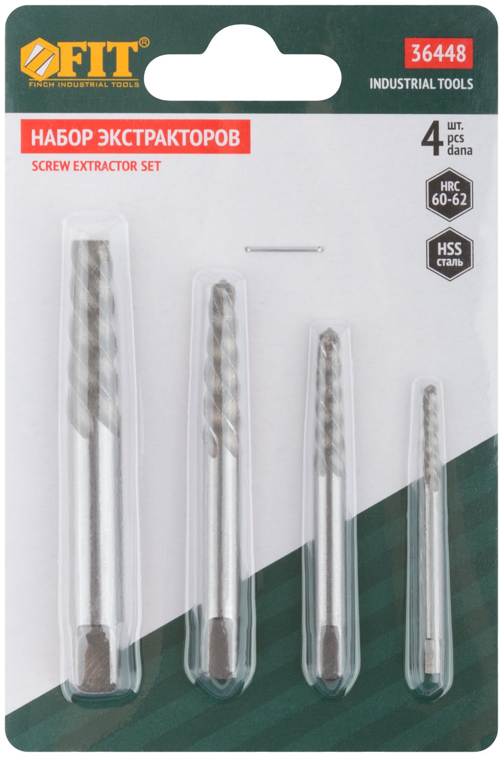 Набор экстракторов из быстрорежущей HSS стали, 4 шт. FIT IT Профи 36448