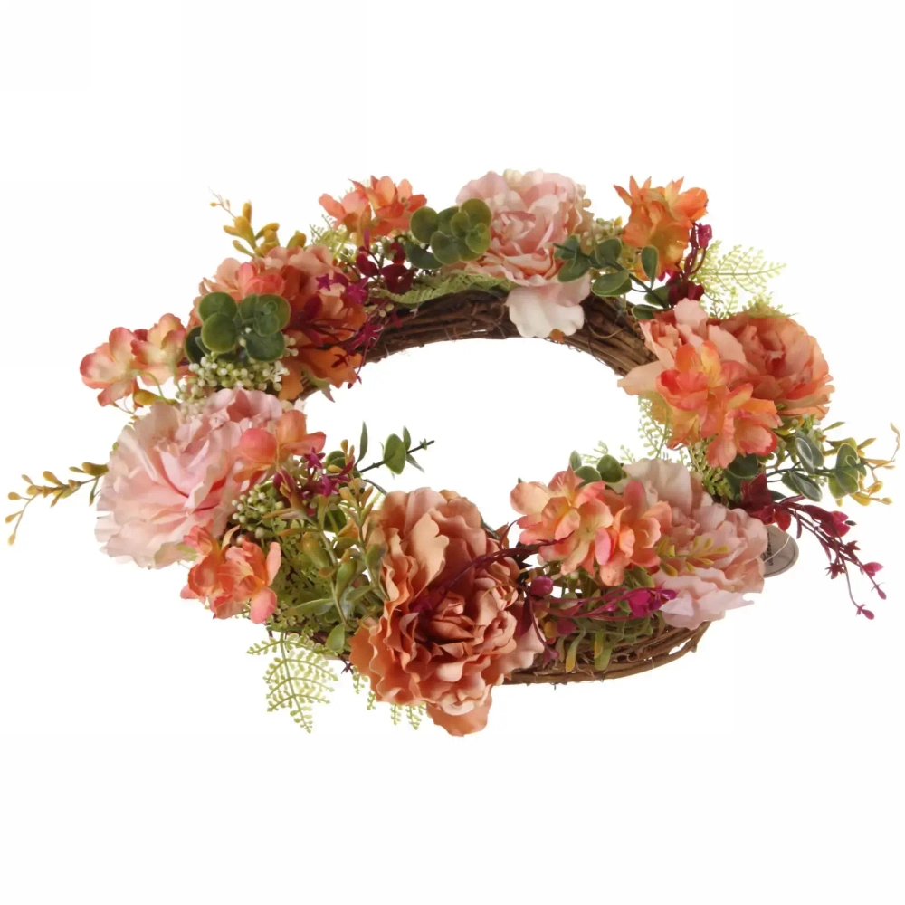Цветы искусственные венок «Фантазия» 42см оранжевый