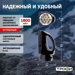 Светодиодный фонарь Трофи TSP12 прожекторный аккумуляторный со встроенным светильником | Прожекторные фонари