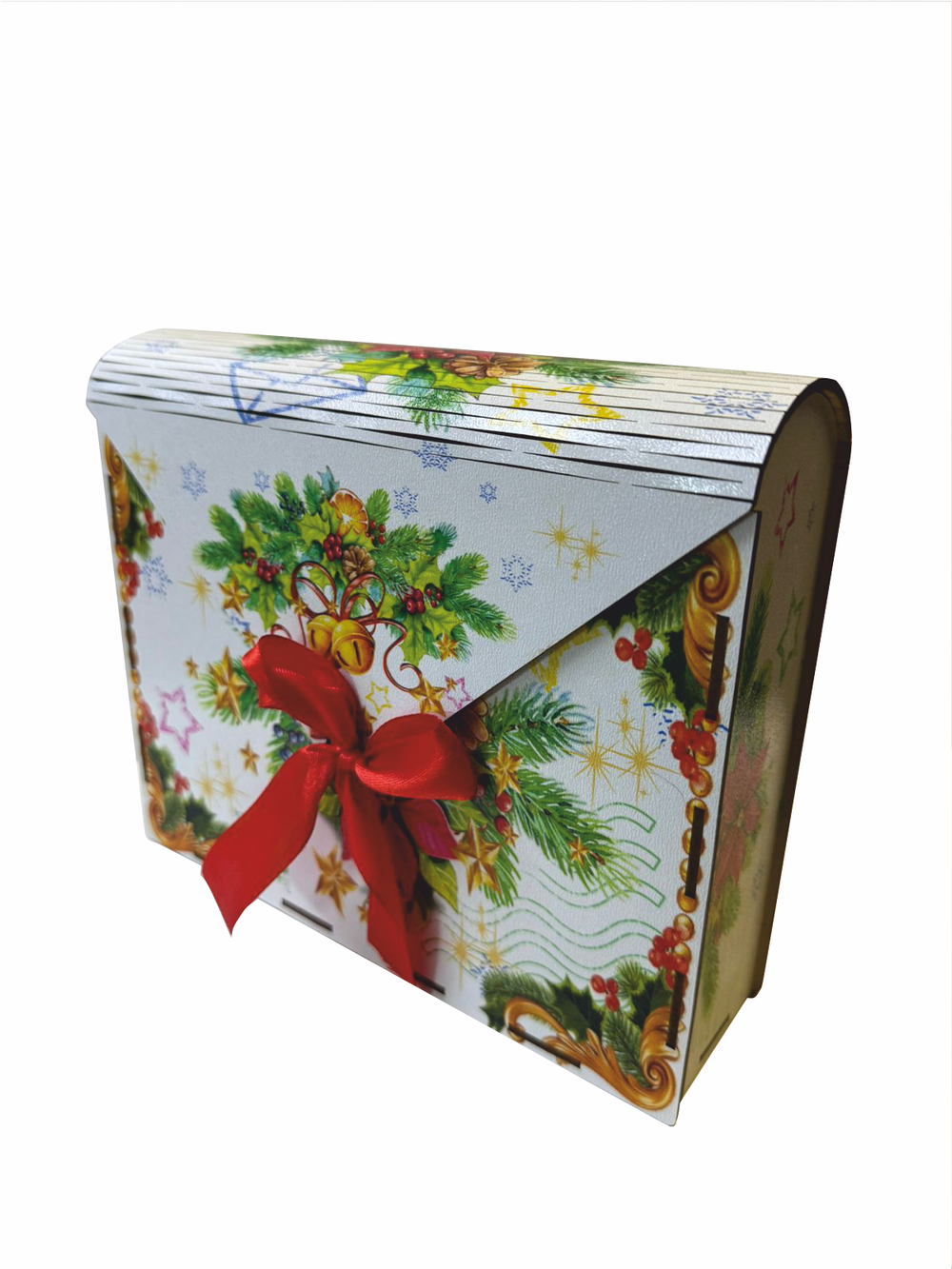 Деревянная Новогодняя упаковка,Конверт белый