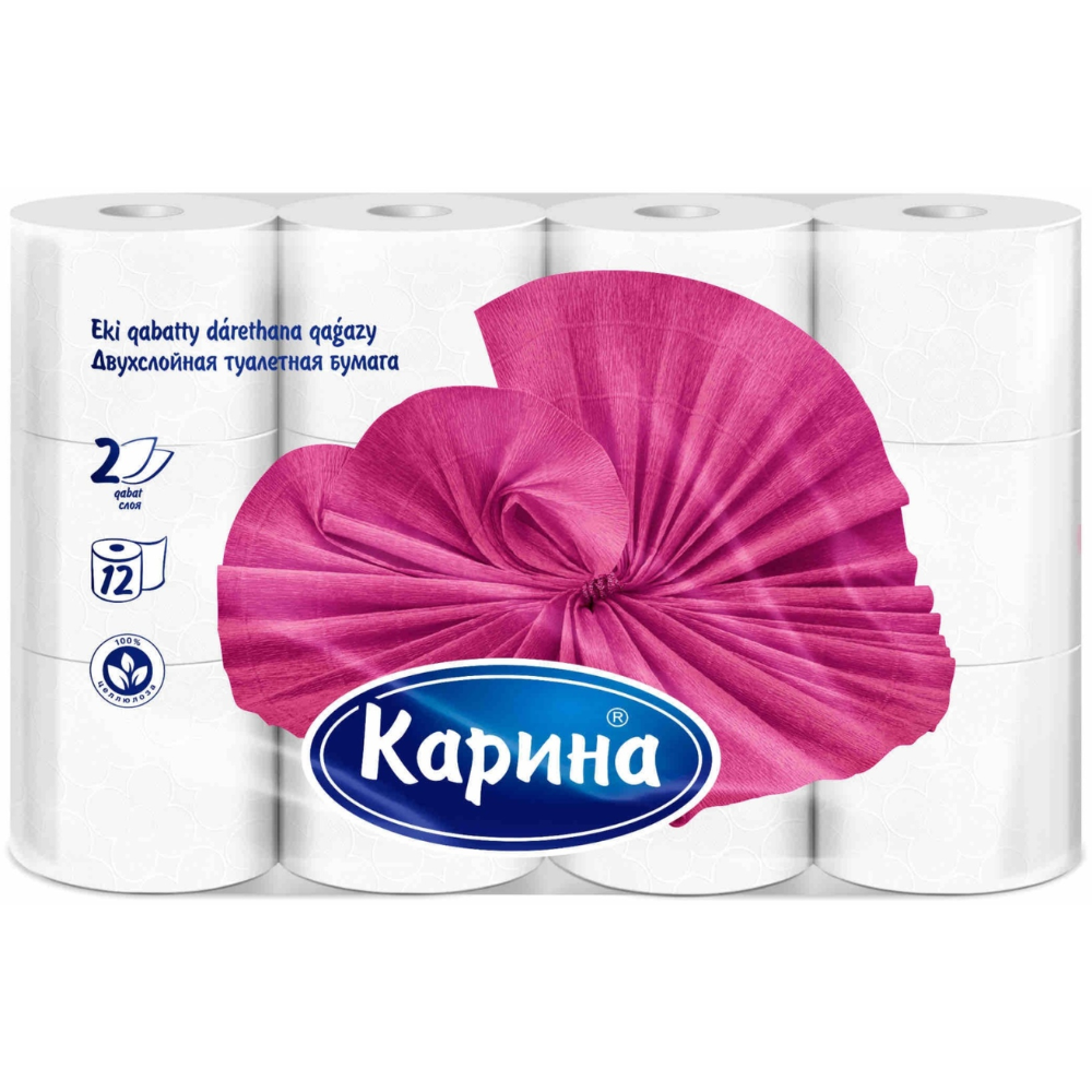 Туалетная бумага Карина 2 слоя 12 рулонов