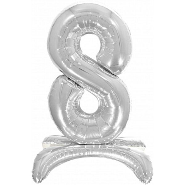 Фольгированная цифра 8, Серебряная на подставке, 81 см