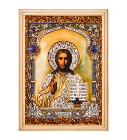 AMB-51/ 1 Икона «Господь Вседержитель» (с янтарной крошкой) дер.рамка 21х30