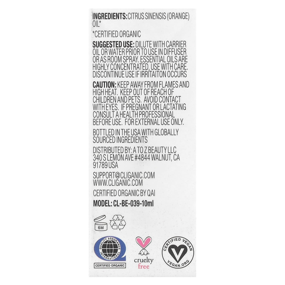 Cliganic, 100% чистое эфирное масло, апельсиновое масло, 10 мл (0,33 жидк. Унции)