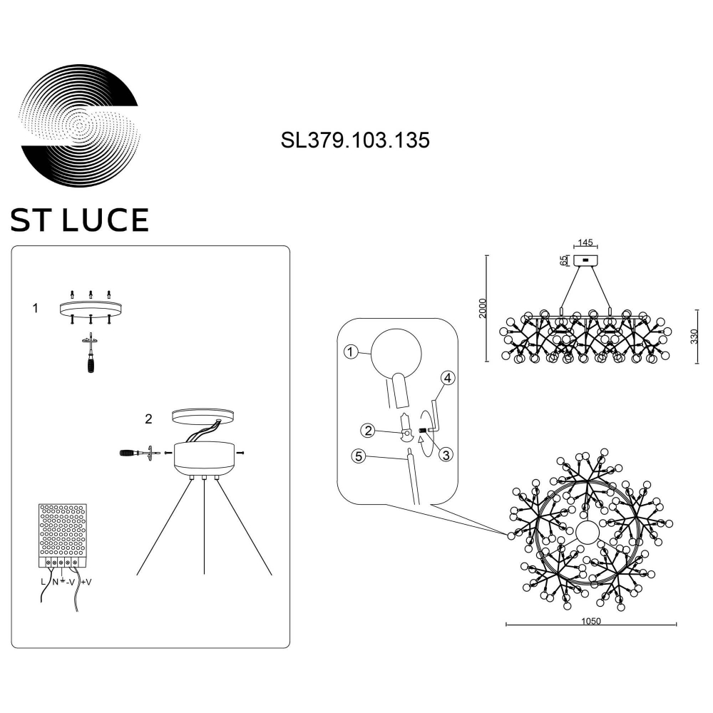 SL379.103.135 Люстра подвесная ST-Luce Серебристый/Белый LED 135*0,3W 3500K