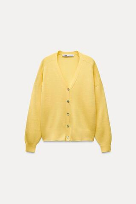 ZARA ОДНОТОННЫЙ КАРДИГАН ИЗ СМЕСОВОЙ ШЕРСТИ, ЖЕЛТЫЙ