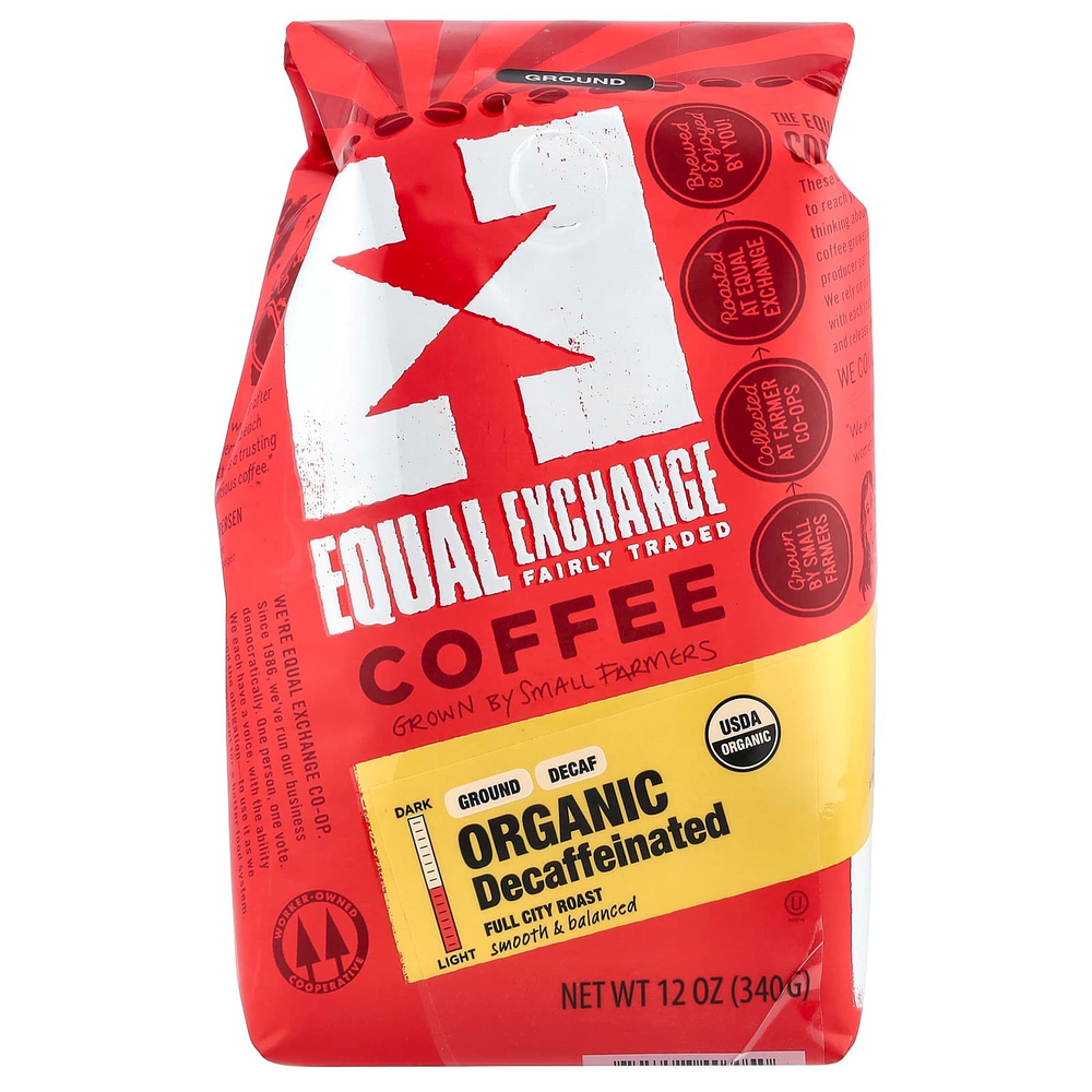 Equal Exchange, органический кофе, молотый, полная городская обжарка, без кофеина, 340 г (12 унций)