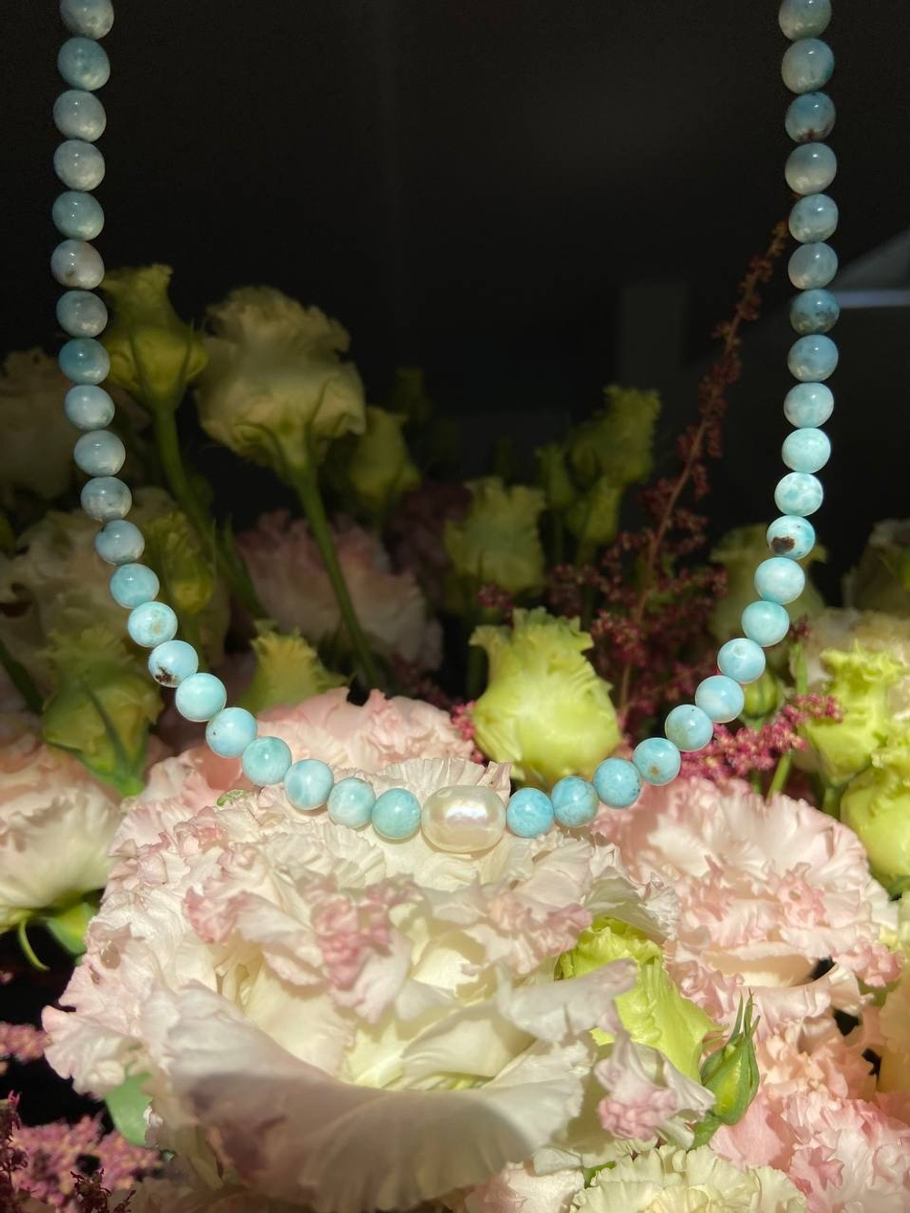 Ожерелье из Ларимара с жемчужиной