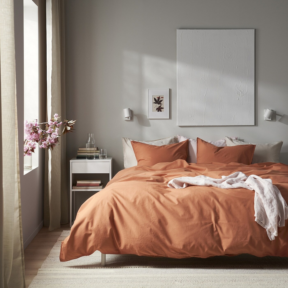 IKEA ÄNGSLILJA  (ИКЕА ÄНГСЛИЛЙА)  -  Пододеяльник и 2 наволочки, красно-коричневый, 200x200/50x60 см