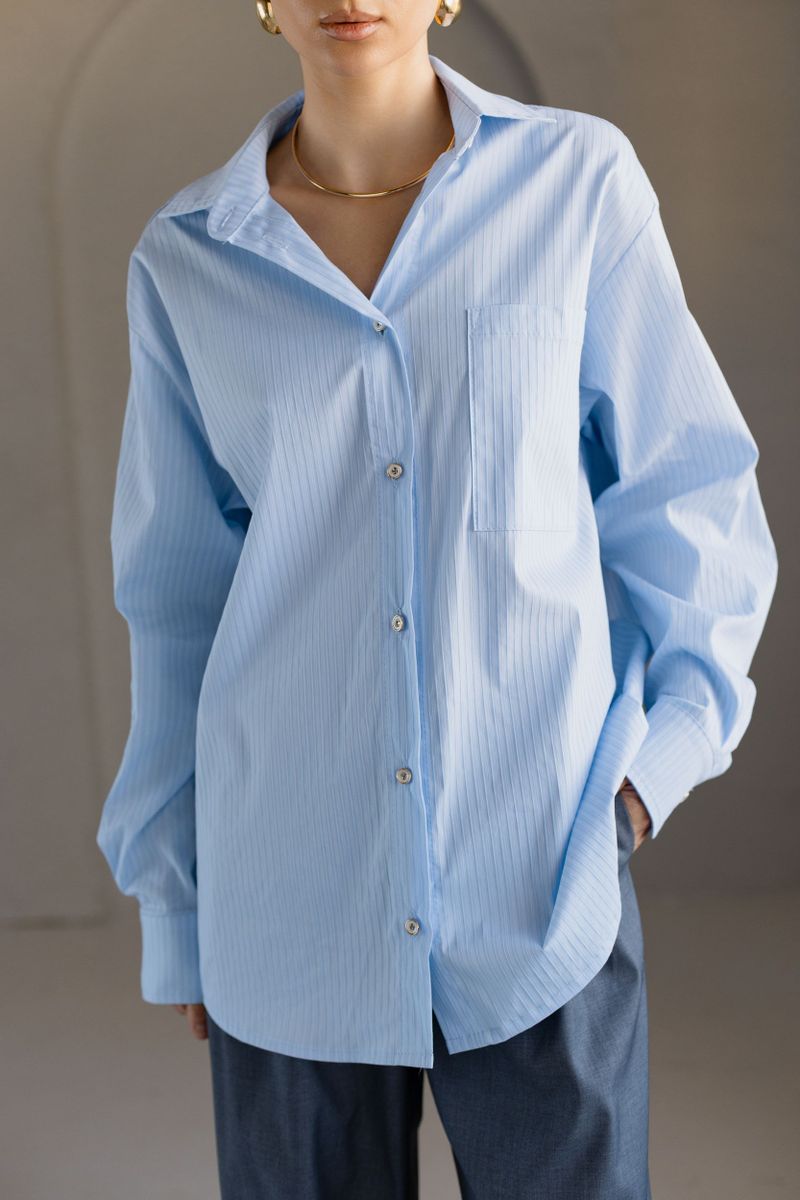 Рубашка из хлопка в полоску голубая
