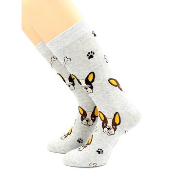 Носки с принтом "Бульдог с костью" серые Hobby Line