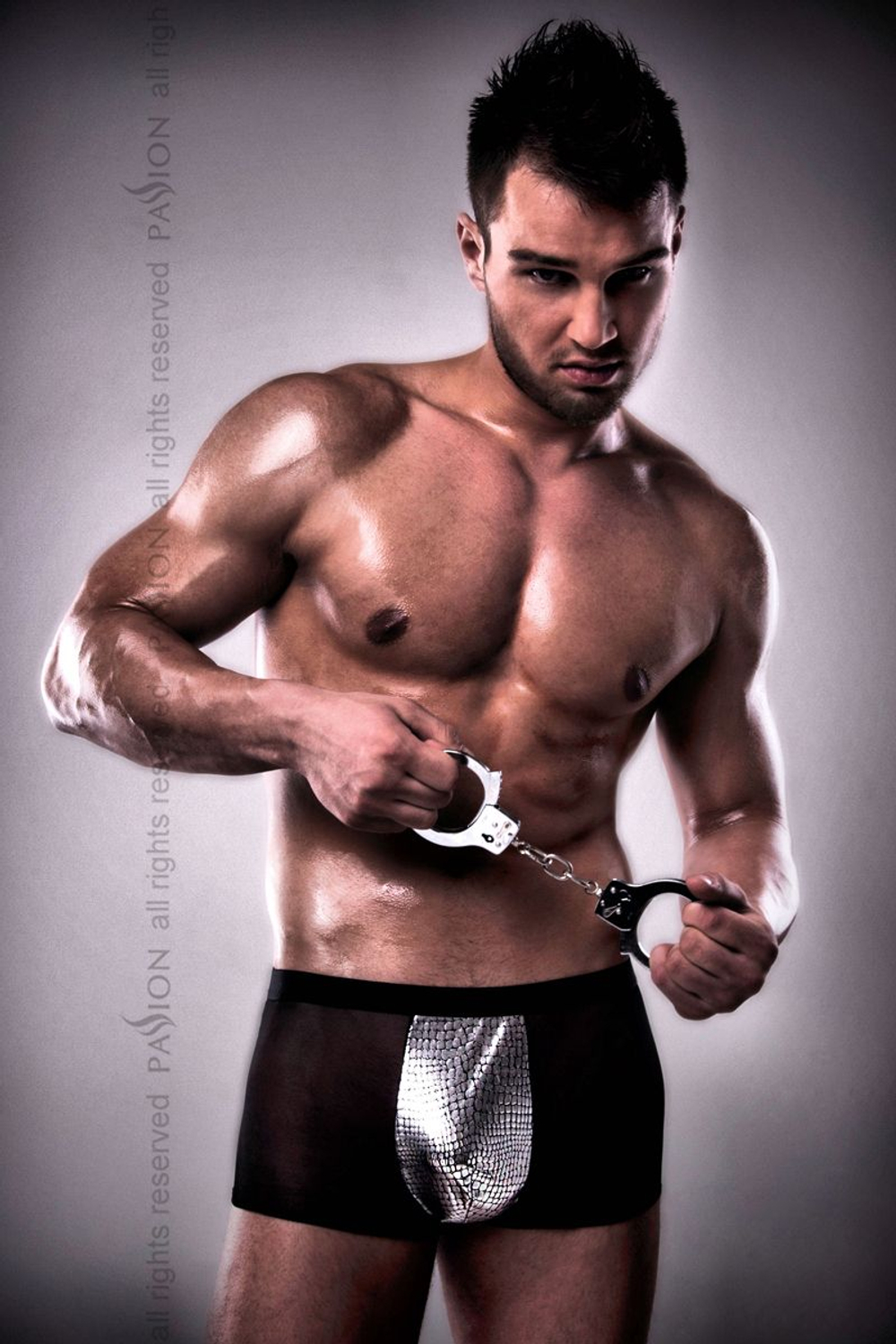 Боксеры с серебристой вставкой под змеиную кожу (Размер: S-M) (Цвет: черный с серебристым)