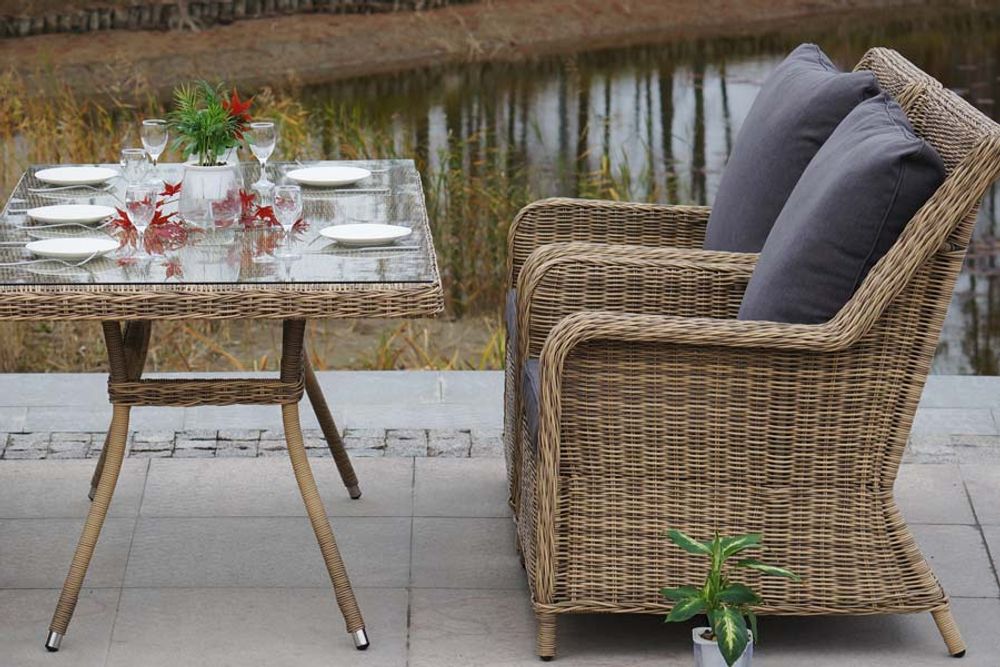 "Гляссе" обеденная группа из искусственного ротанга, цвет соломенный