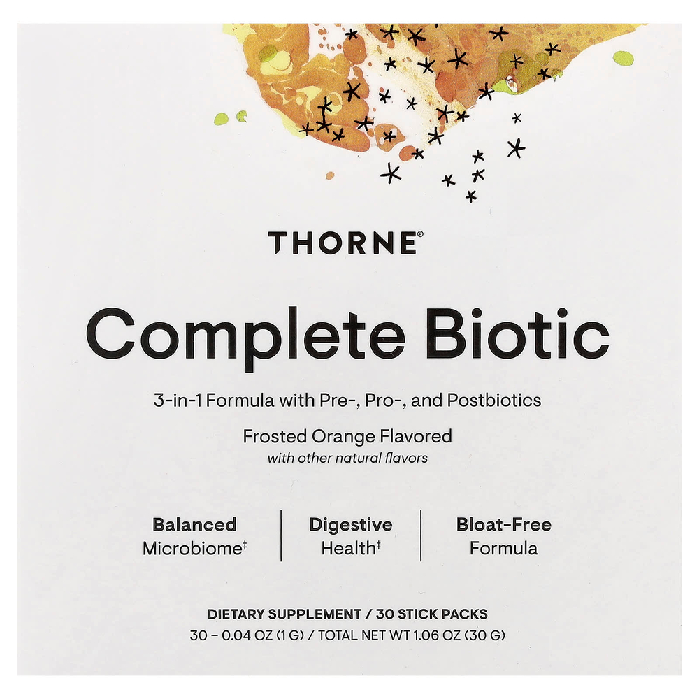 Thorne, Complete Biotic, апельсин в глазури, 30 пакетиков по 1 г (0,04 унции)