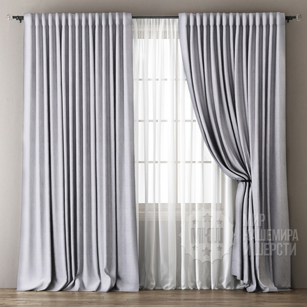Шторы блэкаут для спальни с тюлью: ОМА (арт. BL01-243-10) - 300х270, (170х270)х2 см. - (Возможна высота 250 см.) - светло-серые
