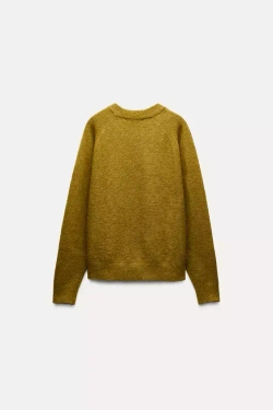 ZARA ОДНОТОННЫЙ СВИТЕР ИЗ ШЕРСТИ И АЛЬПАКИ, МЯГКИЙ ЗЕЛЕНЫЙ