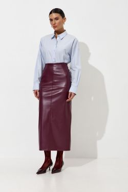 Юбка карандаш из экокожи сливового цвета
