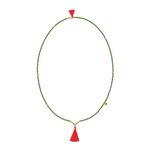 Подвеска из зеленого агата с красными кистями 65 см