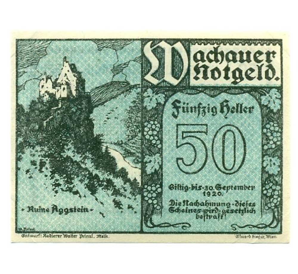 Австрия 50 геллеров 1920 Вахау aUNC