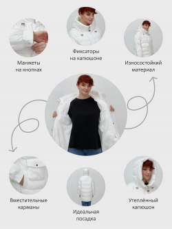 Куртка зимняя женская с капюшоном модная белого цвета 7341Bl