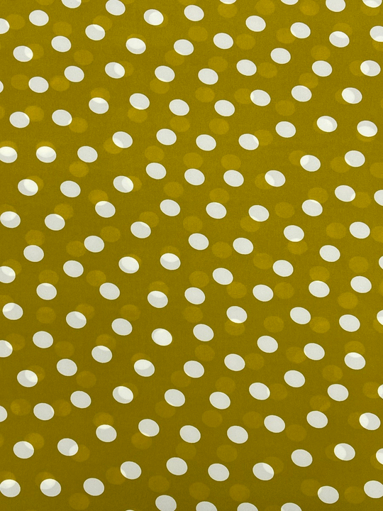 Шифон спандекс принт, горох белый на горчичном Пикассо