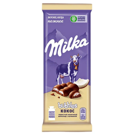 Шоколад Milka Bubbles пористый с кокосом 87 гр
