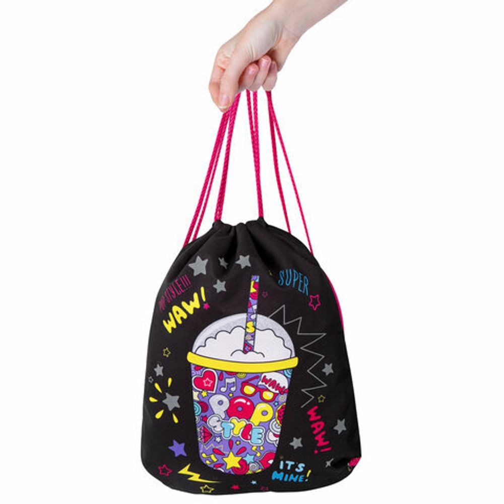 Мешок для обуви BRAUBERG PREMIUM, карман, подкладка, светоотражайка, 43х33 см, "Pop style", 271619