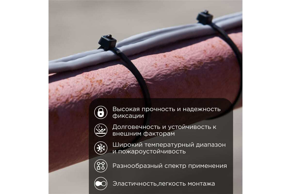 Нейлоновая кабельная стяжка REXANT 250x4,8мм, черная 100 шт/уп 07-0251-5