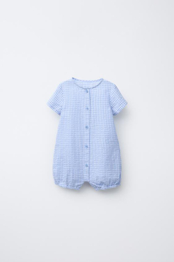 ZARA КОМБИНЕЗОН В КЛЕТКУ ВИШИ, СИНИЙ