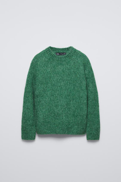ZARA СВИТЕР ИЗ СМЕСОВОЙ ШЕРСТЯНОЙ ПРЯЖИ, ЗЕЛЕНЫЙ
