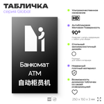 Табличка Банкомат, на дверь и стену, информационная и мультиязычная (русский, английский, китайский), серия GLOBAL, 25х15 см, Айдентика Технолоджи