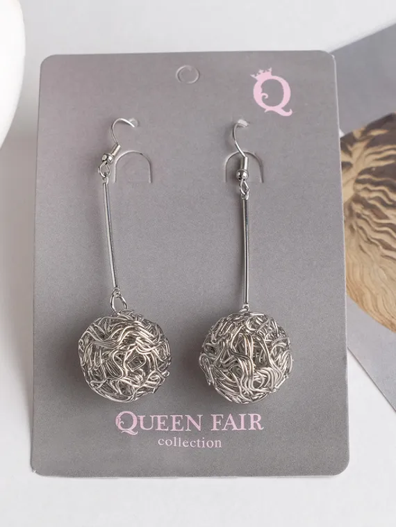 Серьги висячие "Шарик" переплетение, цвет серебро