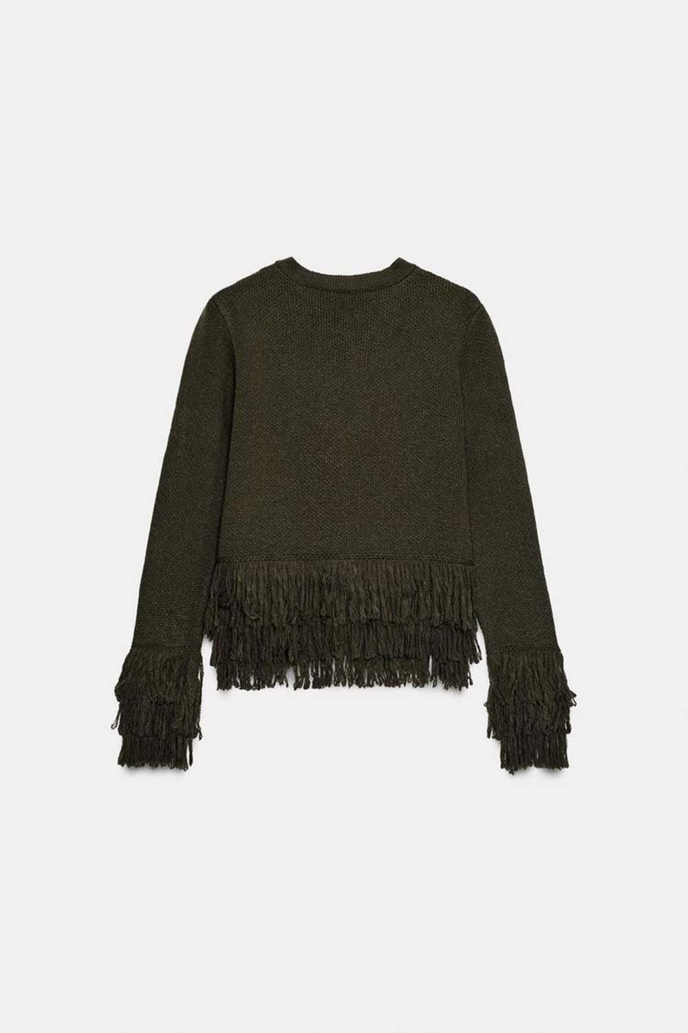 ZARA ВЯЗАНЫЙ КАРДИГАН С БАХРОМОЙ, ХАКИ