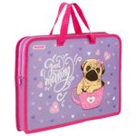 Папка с ручками ПИФАГОР А4, 1 отделение, пластик, молния сверху, 40 мм, "Pug", 270330