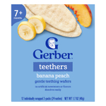 Gerber, вафли для прорезывания зубов, для детей от 7 месяцев, банан и персик, 12 пакетиков по 4 г (0,14 унции), по 2 вафли в пакетике