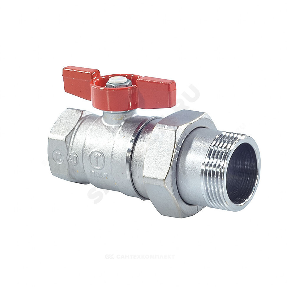 Кран шаровой латунь хром R259D Ду 25 Ру42 ВР/"американка" бабочка красная Giacomini R259X007