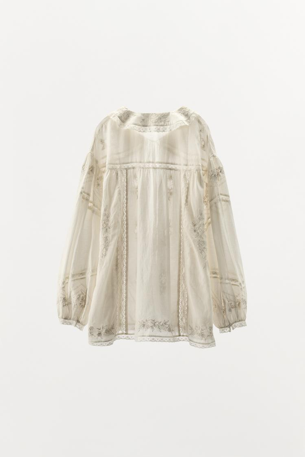 ZARA РУБАШКА С ЦВЕТОЧНОЙ ВЫШИВКОЙ — LIMITED EDITION, ЖЕЛТОВАТО-БЕЛЫЙ