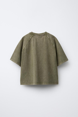 ZARA КОМПЛЕКТ ИЗ ФУТБОЛКИ HEAVY WEIGHT И ЛЕГИНСОВ GLARE RIB С ЭФФЕКТОМ ПОТЕРТОСТИ, ЛИНЯЛЫЙ ЗЕЛЕНЫЙ