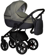 Детская коляска Indigo Mio S 3 в 1 с автокреслом Avionaut Cosmo Grey 05 т.серая кожа+зеленый