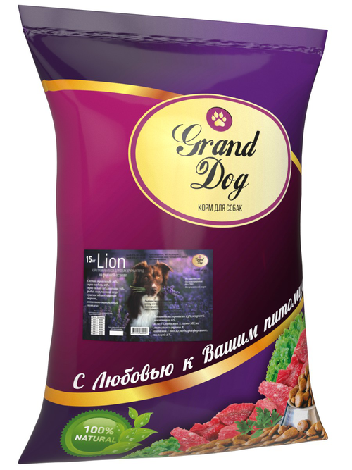 Grand dog корм сухой для взрослых собак крупных пород белая рыба лион премиум класс