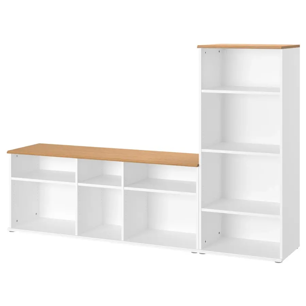 Тумба под телевизор - IKEA SKRUVBY/СКРУВБИ ИКЕА, 38х140х216 см, белый/светло-коричневый