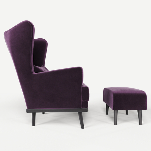 Комплект кресла и пуфа Фантазёр велюр Z-11 (Фиолетовый) на высоких ножках, для отдыха и чтения книг. В гостиную, балкон, спальню и переговорную комнату.