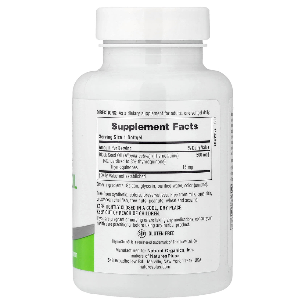 NaturesPlus, Масло черного тмина Pro ThymoQuin® 500, 60 капсул (500 мг в 1 капсуле)