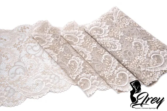 03-158 Кружево эластичное 19 см, кофе с молоком 030/айвори 004