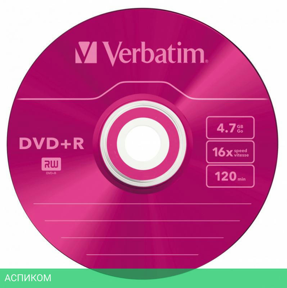 DVD+R диск Verbatim Colour OPP 5шт (43556)